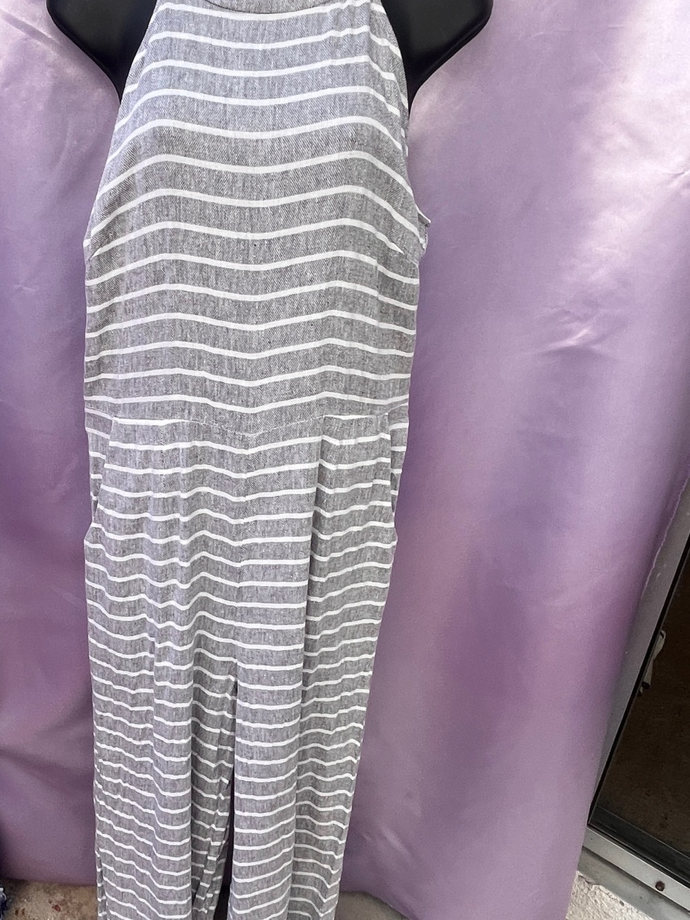 Striped jumpsuit linen blend Loft women size M in Gray and White